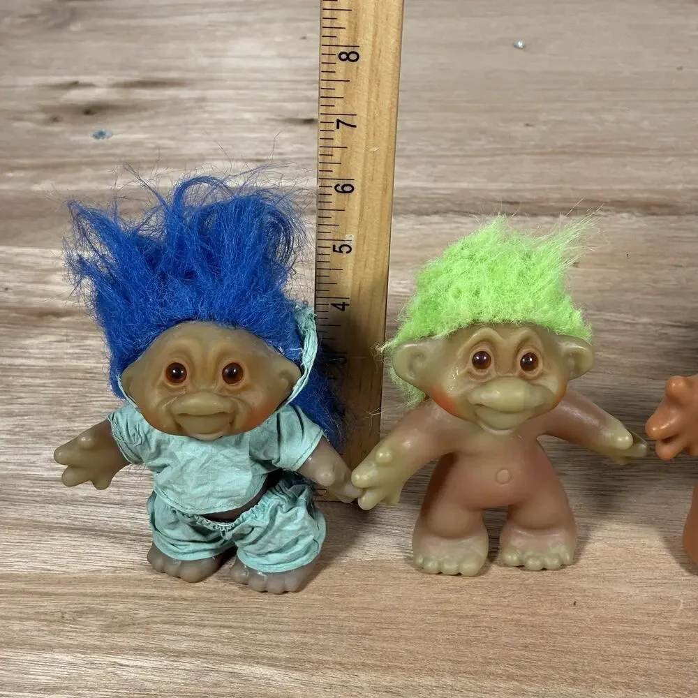 Four 1980s DAM Vintage Troll Collection‎ Blue Green Hair Red Brown Eyes See Desc